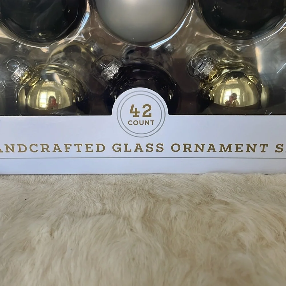 42 Glass Ornament Set. Gold, Black & White